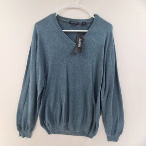 DKNY NWT Women's Sweater Long Sleeve V-Neck  Pullover Blue Size XXL Classic